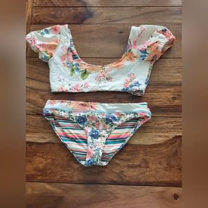 Maaji Girls Size 14 Puff Sleeve Floral Bikin Set